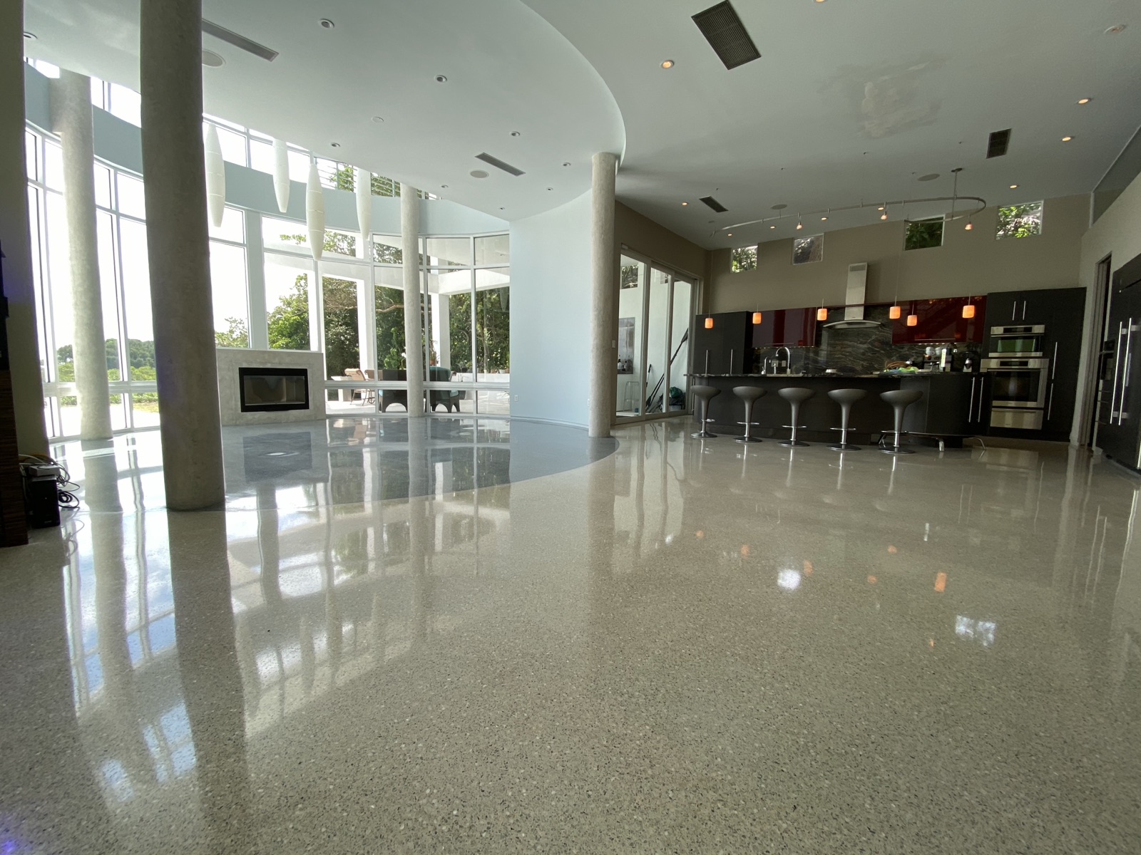 Polished terrazzo kitchen and common area on Siesta Key