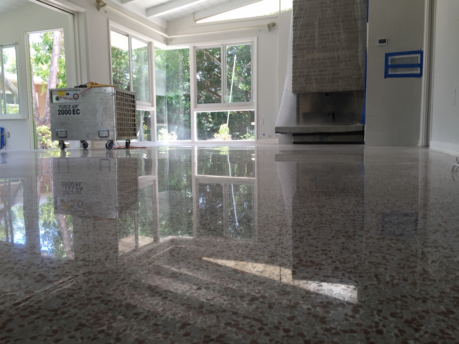 Polished terrazzo living room